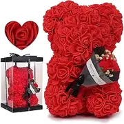 Artificial Rose Bear Flower Arrangement Mother's Day Gift- Foam Roses with Container for Mother's Day, Anniversary, Wedding, Birthday