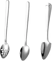 MAGICLULU 3pcs Stainless Steel Scraping Spoons Fruit Spoons Square Edge Serrated