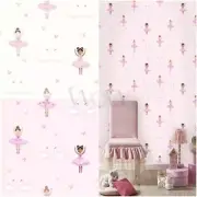 HOLDEN BALLERINA WALLPAPER - KIDS GIRLS PINK / WHITE GLITTER