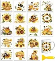 18 Sheets Rub On Transfers for Crafts, Cold Transfers Stickers for Wood Furniture Decals, Glass, Porcelain, Leather, Canvas, Projects,4.3 * 3.9inch(Bees and Sunflowers)