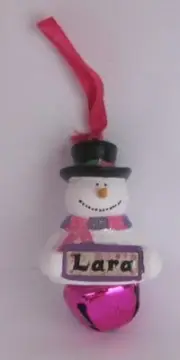 25370 LARA NAME FROSTY SNOWMAN COLOUR BELL CHRISTMAS TREE DECORATION GIFT