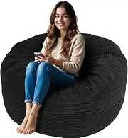 [ANUWAA] Bean Bag Chairs for Adults, 3FT Bean Bag Chairs with Plush Microfiber Removable Cover, Giant Bean Bag Chairs with Memory Foam Big Sofa Bean Bag Chairs for Reading, Gaming Cozy Chair, Black