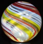 GENOVINI HANDMADE GLASS MARBLE/1.192"-KETCHUP&MUSTARD SPARKLER-3 GOLD LUTZ BANDS