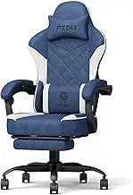 PZDO Gaming Chair with Footrest, Technology Fabric Ergonomic Gaming Chairs for Adults, Cross Legged PC Chair for Teens, High Back Reclining Chair Height Adjustable for Big and Tall People(Blue)