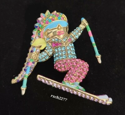 Heidi Daus "Helsinki Heidi" Crystal Pin Brooch-Downhill Diva Skier-AUTHENTIC HSN