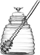 Honey Storage Jar - Glass Honey Dispenser, Clear Container, Honey Jar | Transparent Honey Dispenser With Lid For Storing Syrup, Sauces, Salad Dressings, Kitchen Storage And Drizzling Use