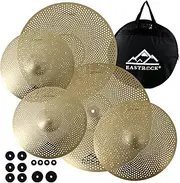 EASTROCK Cymbal Set Low Volume Cymbal Pack Cymbal Set With Cymbal Bag Cymbal Felts 14'Hi-hat+16"Crash+18'Crash+20"Ride 5 Pieces Drummer Practice Cymbal（Golden）