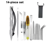14 Pcs Needle Set,Lacing Needles And Smoothing Tool, Stainless Steel Tweezers-Silver