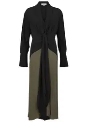 Victoria Beckham Colourblocked Silk-satin Midi Dress - Black - 8 (UK8 / S) 8 (UK8 / S)