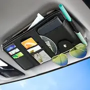 Car Sun Visor Organizer, Leather Pocket Organizer Sunglass Holder for Car Interior Accessories with Multi-Pocket Net Zipper (Black)