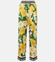 [Dolce & Gabbana] Dolce & Gabbana Floral high-rise silk wide-leg pants AU 14 white