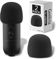 Geekria for Creators Foam Windscreen Compatible with Blue Yeti, Blue Yeti Pro Microphone Antipop Foam Cover, Mic Wind Cover, Sponge Foam Filter (Black / 2 Pack)