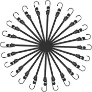 9 Inch Mini Short Black Bungee Cords with Hooks, 12 Pcs