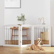 PAWLAND Free Standing Dog Gate for Indoor Use – Foldable Wooden Pet Gate for Doorways, Stairs & Home, Small Puppy Step-Over Fence, 152 cm (W) × 61 cm (H), 3 Panels, White
