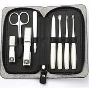 Black Rectangle Manicure Set Stainless Steel Ear Pick Nail Manicure Tool Travel Carrying Bag (8-Piece Set) Nail Clipper Set