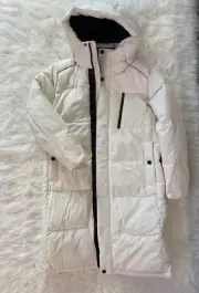 NWT! Kids Unisex Off White Long Down Warm Snow Jacket Puffer Coat Size 12-14