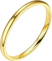 [Mulmoy] 2 mm Thin Rose Gold Smooth Simple Titanium Steel Wedding Rings for Women Valentine's Day Present