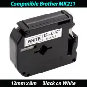 Compatible Label Tape for Brotehr M-K231 MK231 Black on White 12mm x 8m PT65