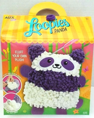 Loopies Panda Fluff Your Own Plush By Alex Purple & White NIP Sealed