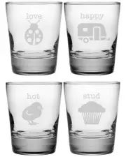susquehanna Set of Four 13.25oz Pet Names Heavy Based Double Old Fashioned Glasses