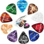 Guitar Picks Plectrums with Picks Holder and Storage Box 0.58 0.84 1.2 mm Includes Thin Medium Heavy Thickness, Variety Colorful Celluloid Plectrums for Bass Electric Acoustic Guitars Ukulele (12)
