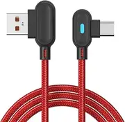 ezonpinzv Nylon-Braided 90 Degree Fast Charge USB-C to USB-A Cable Type C Charger Cord L Quick Charging Data Transmission Type Sync Cord Red
