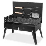 ITOPFOX Portable Charcoal Grill Outdoor Folding Black W/ BBQ Net Fork Spatula
