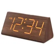 Wooden Digital Alarm Clocks for Bedrooms - Electric Desk Clock with Brown