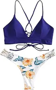 [Generic] Woman's Bathing Suits with Shorts Bikini Two Piece Cut Swimwear Swimsuit Pushups Beachwear Flower WWomen's Swimwears Tankinis Set Romper with Skirt Overlay for Girls with Stripes