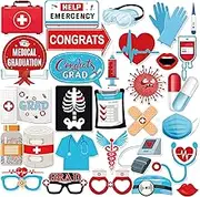 Doctor Nurse Graduation Photo Booth Props, Congrats Doctor Grad Photoshoot Medical Graduation Party Photography Props Favor Centerpiece Sticks Decorations 30 PCS