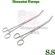 2pc Set 12" + 16" Curved Hemostat Forceps Locking Clamps Stainless Steel