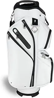 REVCORE Luxury Golf Cart Bag, Premium Synthetic Leather, 14 Way Full-Length Individual Dividers, Black Alloy Hardware, 9 Pockets w/2 Insulated Cooler, 2 Felt-Lined Valuable & Oversized Putter Well …