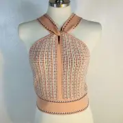 Club Monaco Raeni Sweater sz S Peach Halter Knit Tank Top Cropped Crisscross NEW