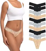 Yuamose Lace Thongs for Women Plus Size Sexy Underwear T Back Stretch Womens Thongs Underwear 5/6/10 Pack