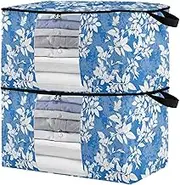 sanluoli 90L 2 Pack Large Underbed Storage Containers with Reinforced Handles, clear window Blanket Organizers For Closets