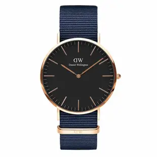 Daniel Wellington帆布風格時尚腕錶黑+帆布藍-40mm-DW00100277 (10折)