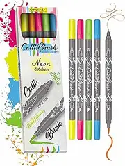 Calligraphy Brush Pens I Dual Tip with Calligraphy Nib and Brush, Set with neon Watercolours, Waterbased - ONLINE Calli.Brush - DIY I Handlettering I Painting I Gift Cards I Bullet Journal