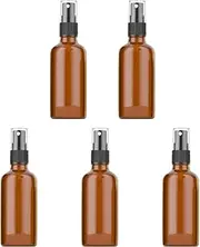 5 Pack Empty Amber Glass Bottles with Fine Mist Sprayer & Dust Cap, 50/100ml Spray Roller Bottles, Refillable Glass Spray Bottles Containers for Essential Oil, Plants Water Cleaning Liquid (50ML)