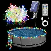 Solar Pool Lights for Framed Above Ground Pools, 72ft String Lights 200Bulbs, IP65 Waterproof Swimming Pool Accessories, Solar Powered with Charging Port, Remote 8 Modes, Outdoor Trampoline Camping