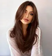 vedar Synthetic Hair Brown Wig with Bangs, Natural Straight Layered Wigs for Women, Middle Part Realistic Looking Daily Wigs, 20 inch VEDAR-273