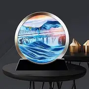 3D Moving Sand Art Picture Decor, 7 Inch Moving Sand Art Picture,Round Glass, Mobile Sand Painting Relaxing Gifts, Relaxing Desktop Home Office Work Decor