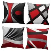 Set of 4 Throw Pillow Covers Modern 16" x 16" (Pack of 4) Red and Grey