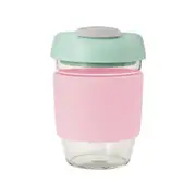 Avanti GoCup Reusable 355ml Glass Coffee Cup w/ Silicone Grip Pink/Mint/Grey