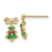 14k 14kt Yellow Gold Madi K CZ Children's Christmas Tree Dangle Post Earrings