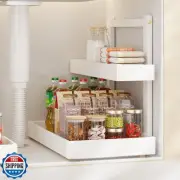 Bamboo Under Sink Organizer and Storage, 2 Tier Pull Out Cabinet Organizer, S