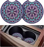 tifanso Car Cup Drink Holder Coaster, 2 Pack Car Coasters for Cup Holders, Cute Vehicle Accessories for Women and Girl (Mandala)