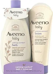 Aveeno Baby Calming Comfort Bath & Lotion Set with Natural Oat Extract, Lavender & Vanilla, 2 Items