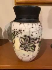 Ocean Raku Studio Art Pottery Naked Raku Floral Vase Signed & Dated MINT