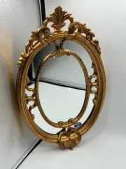 VINTAGE Louis XVI Style Rococo Hollywood Gold Gilt 20" Oval Wall Mirror Italian
