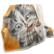 Beautiful Cats Drawings Grey Kitten over Orange Throw Blanket